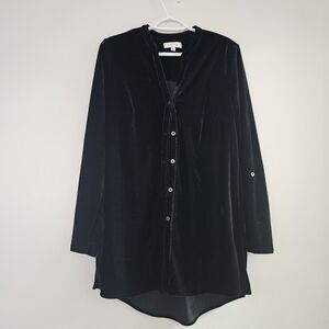 New Directions Black Velvet Button Down Shirt Oversized Whimsigoth Grunge